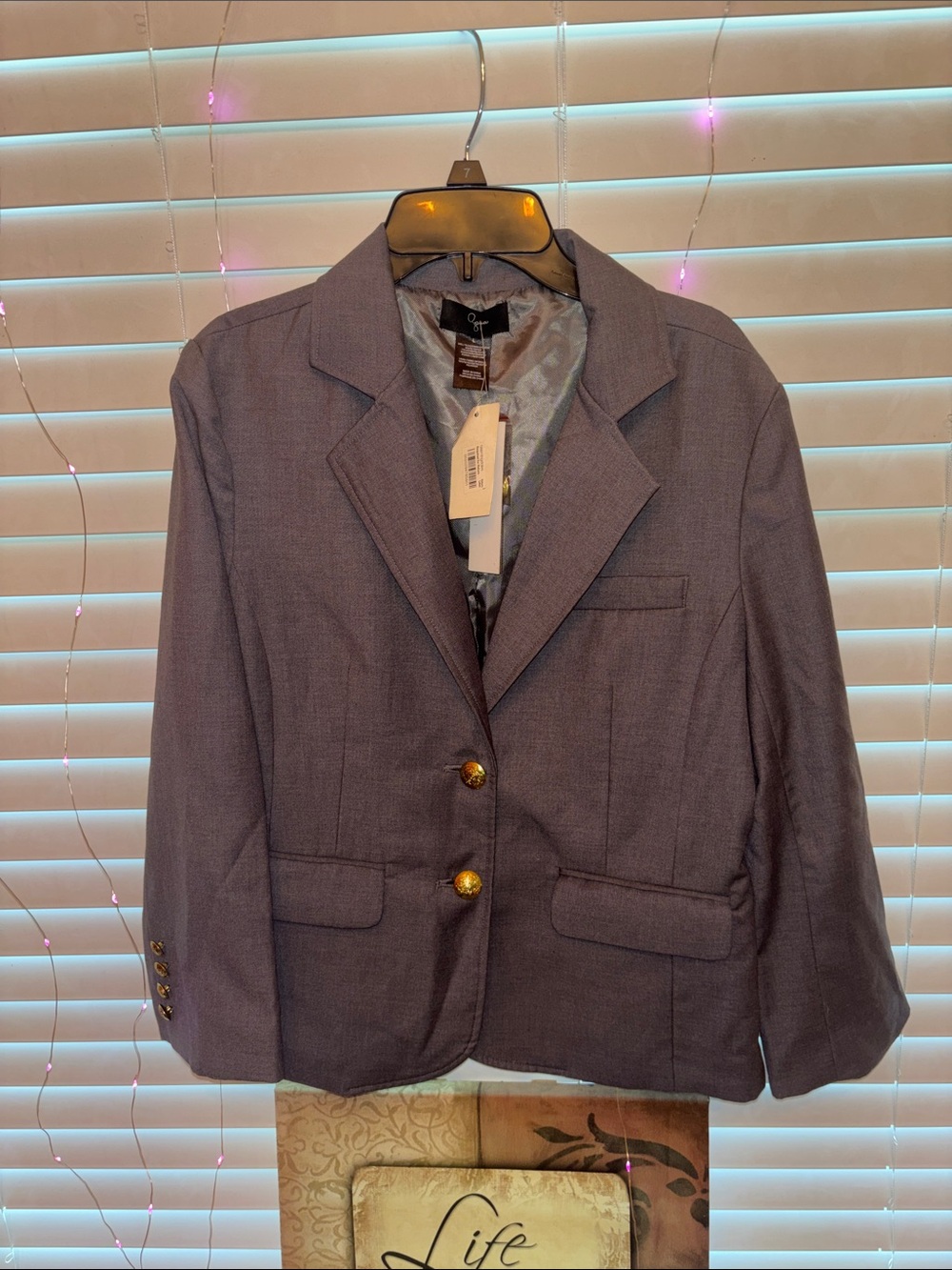 Gray Women's Blazer with Gold Buttons AQUA Sz Large NWT